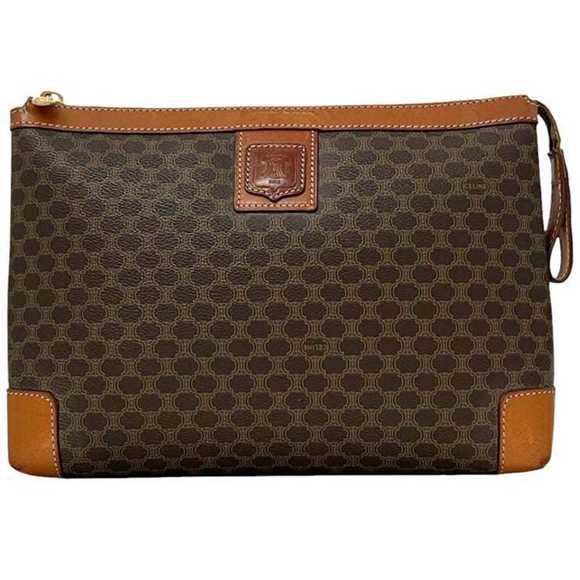 Celine Second Bag ec-24204 Brown Macadam Clutch Bag PVC Leather M10 CELINE...